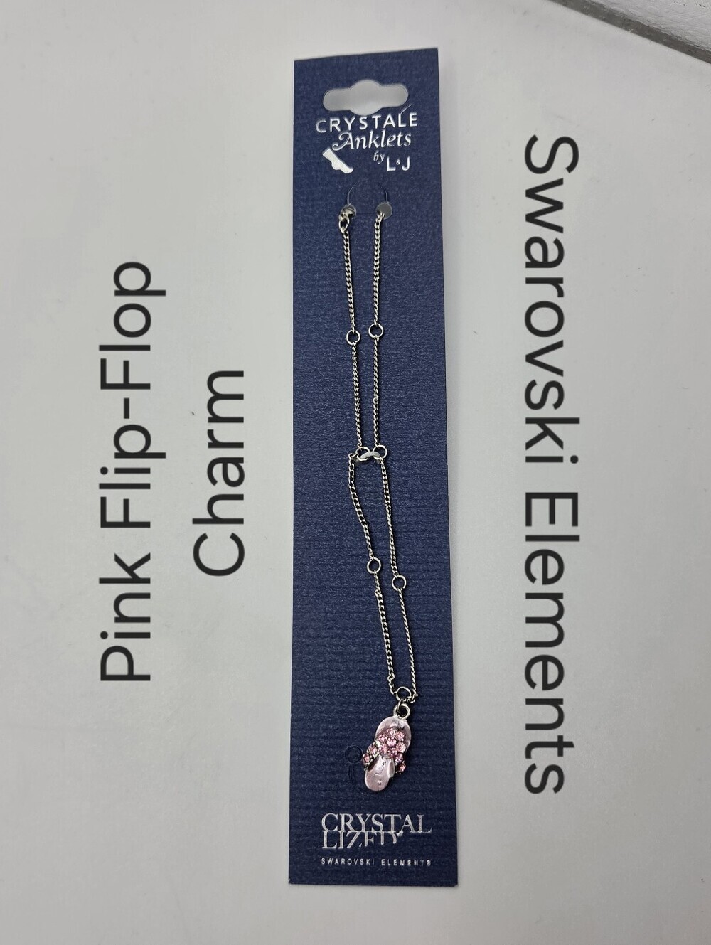 Crystal Anklet Swarovski Elements Pink Flip Flop Charm Silver Tone NWT